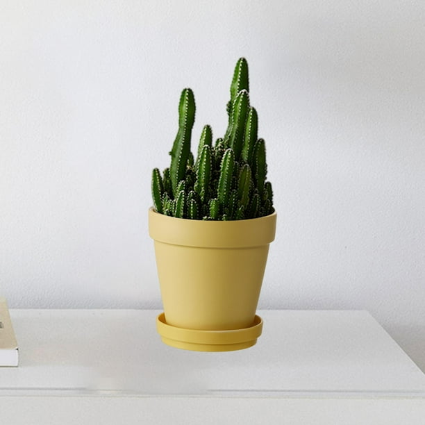 Olla de flores con platillo, maceta de maceta decoración de mesa de mesa de maceta de macetas con agujeros de drenaje para las artesanías de favor de la boda Amarillo