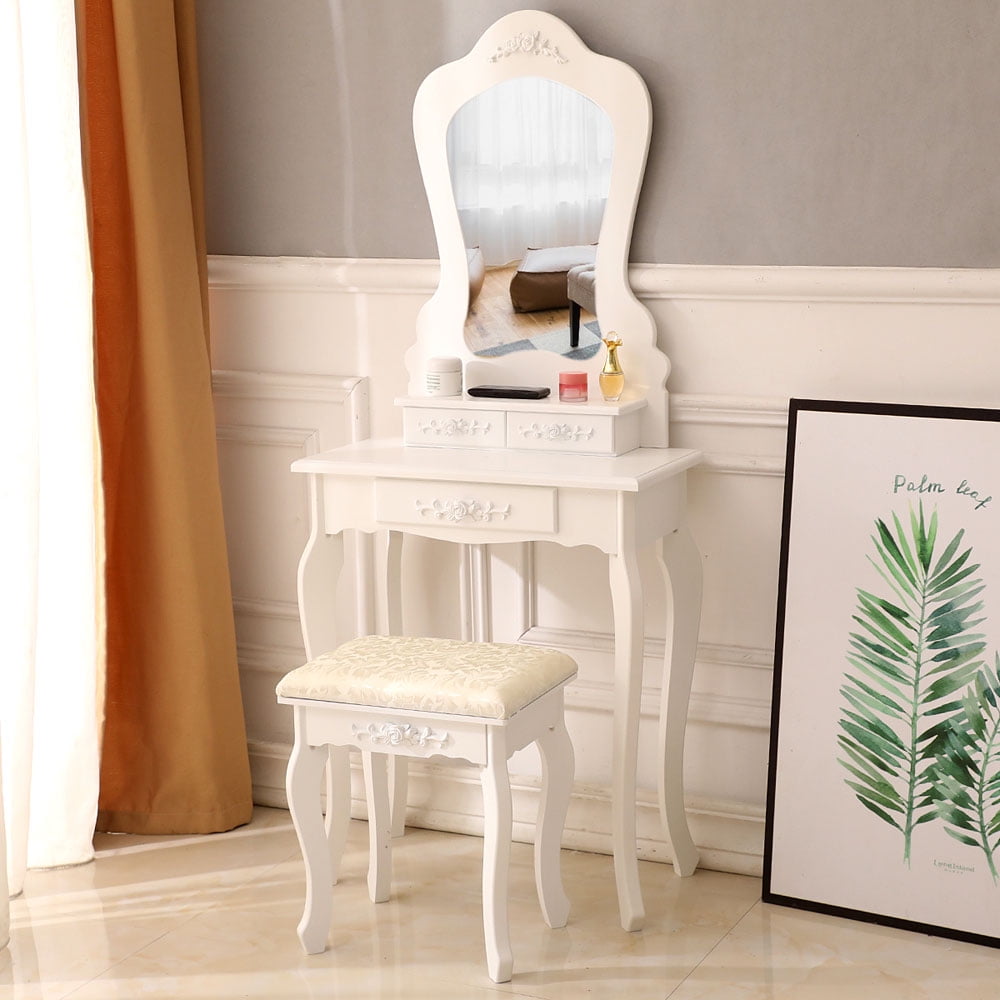 Lowestbest Vanity Table Dressing Table With Single Mirror and 3 Drawer for Home Bedroom