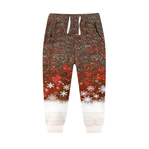 IVEYRTF Children's Christmas Pattern Pants Elastic Waistband with Drawstring and Pockets Thickened Casual Sports Sweatpants Trousers for Kids 2-13 Years(Red#1,2-3 Years)