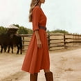 thumbnail image 7 of ClodeEU Women's Grewneck Long Sleeve High Waist Maxi Dress,Casual Tunic Flowy Dress Orange^,Women's Plus XL, 7 of 7