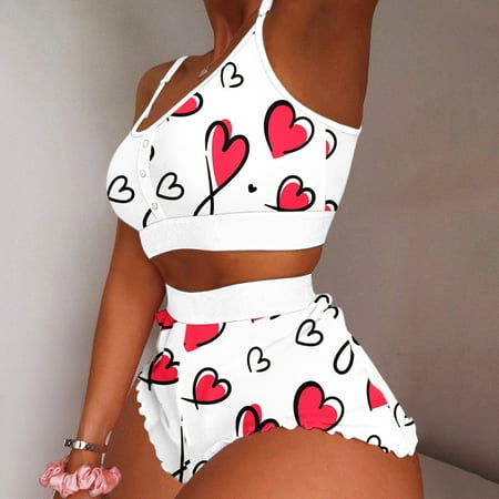 

Medcursor Women Printing Pajamas Sleeveless Cami Shorts Lingerie Sleepwear Set