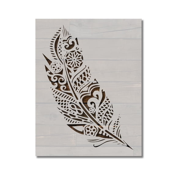 Tribal Feather Detailed Stencil Template Reusable 8.5 x 11 for Painting on Walls, Wood, Etc. By Stencilville