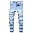 thumbnail image 4 of Mens Ripped Jeans, Distressed Destroyed Slim Fit Straight Leg Denim Pants Fashion Menswear, 4 of 4