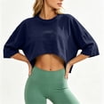 thumbnail image 5 of DYTTDG Women's Loose Fit Cropped Top | Round Neck 3/4 Sleeve Casual Workout T-Shirt Pullover, Sporty Everyday Top, 5 of 8