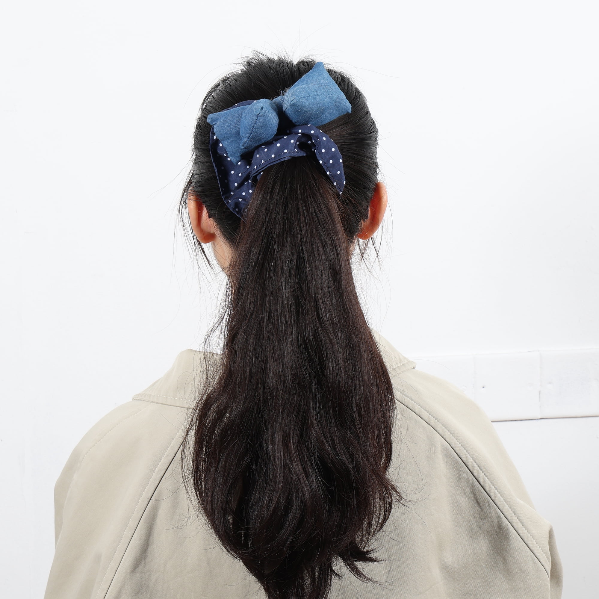 Unique Bargains Bow Denim Hair Ties Fashionable Daily Use Blue Bow Patchwork