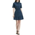 thumbnail image 1 of INSPIRE CHIC Robe Chemise Safari à Volants en Coton pour Femme, Ceinturée, Boutonnée, pour le Travail, TP Bleu Foncé, 1 of 6