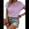 thumbnail image 3 of Blusas de Verano para Mujer, Camisetas de Cuello Redondo y Corta, Camisas de Trabajo Informales con Textura, Blusas Holgadas Púrpura L, 3 of 7