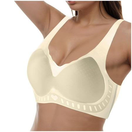 Gvdentm Women Bra Womens Bra Comfort Powerful Push-up Seamless Bra Smoothing No Underwire Anti Sagging Minimizer Bras for Women Light Yellow M