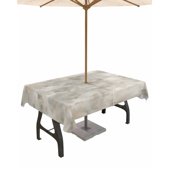Boanket Outdoor Tablecloth with Umbrella Hole for Patio/Picnic/Party/Camping, Brown Gray Waterproof Table Cloth Rectangle Table Cover Washable, Abstract Modern Street Painting Art Ombre (60"x 102")