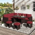 thumbnail image 2 of AECOJOY Outdoor Furniture Set, 7-Piece Rattan Wicker Patio Dining Conversation Set, Wine Red, 2 of 7