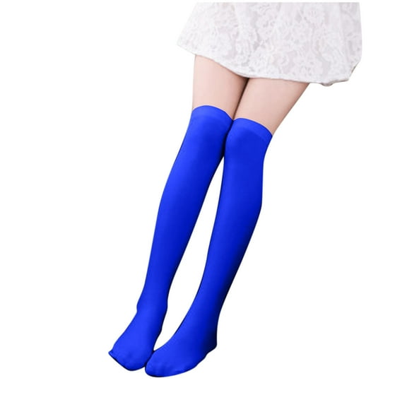 Zwiiyzr 2-15Y Girl's Knee High Socks Over Calf Kids Overknee Stockings Solid Color Girls Socks Blue