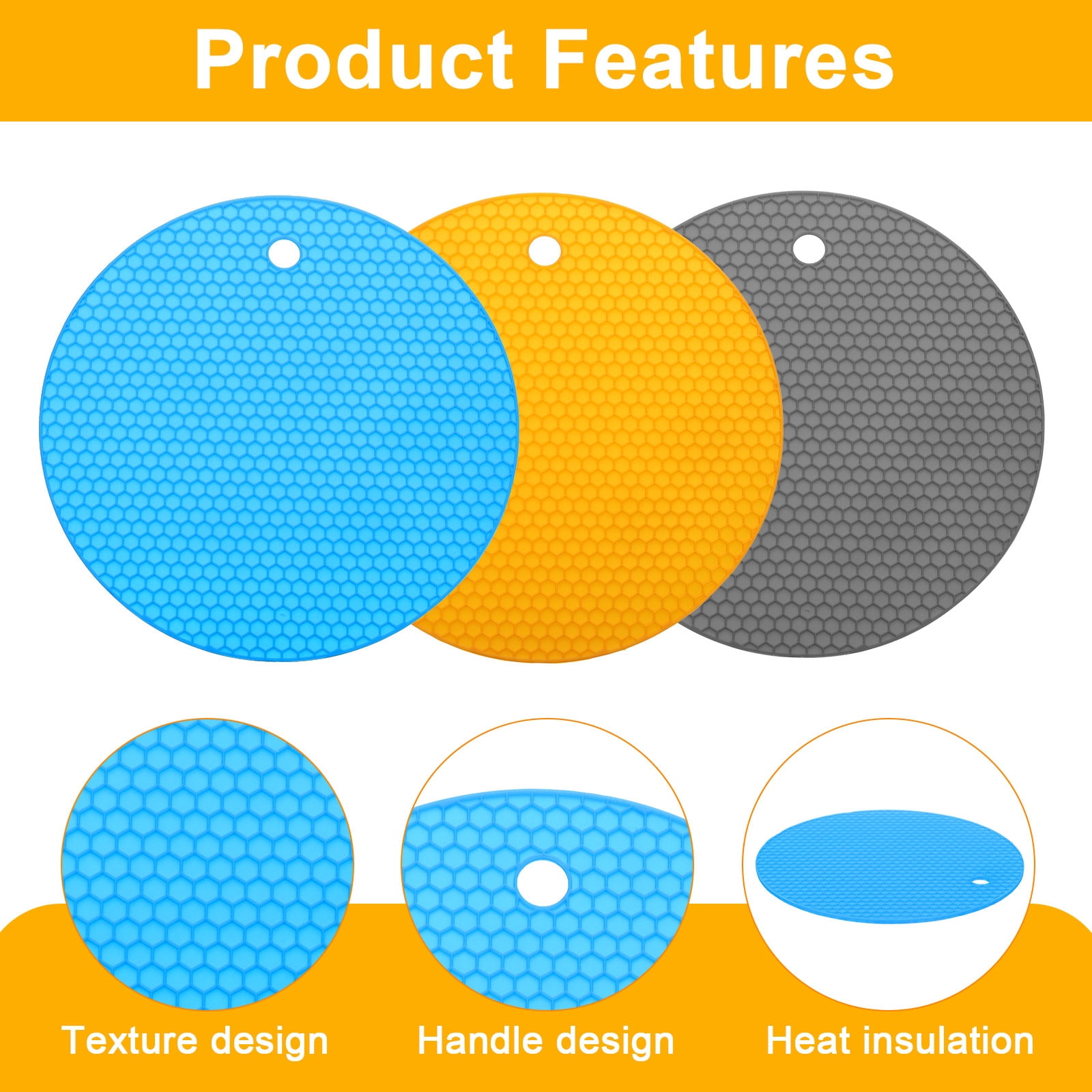 Unique Bargains Non-Slip Silicone Jar Opener Pads Texture Can Opener Orange, Blue, Gray