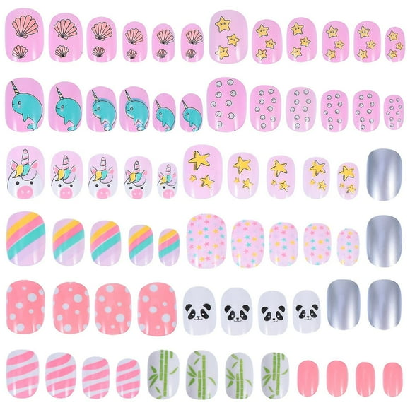 72pcs Kids False Nails Press On Artificial Nail Tip Girl Fake Fingernail Kit