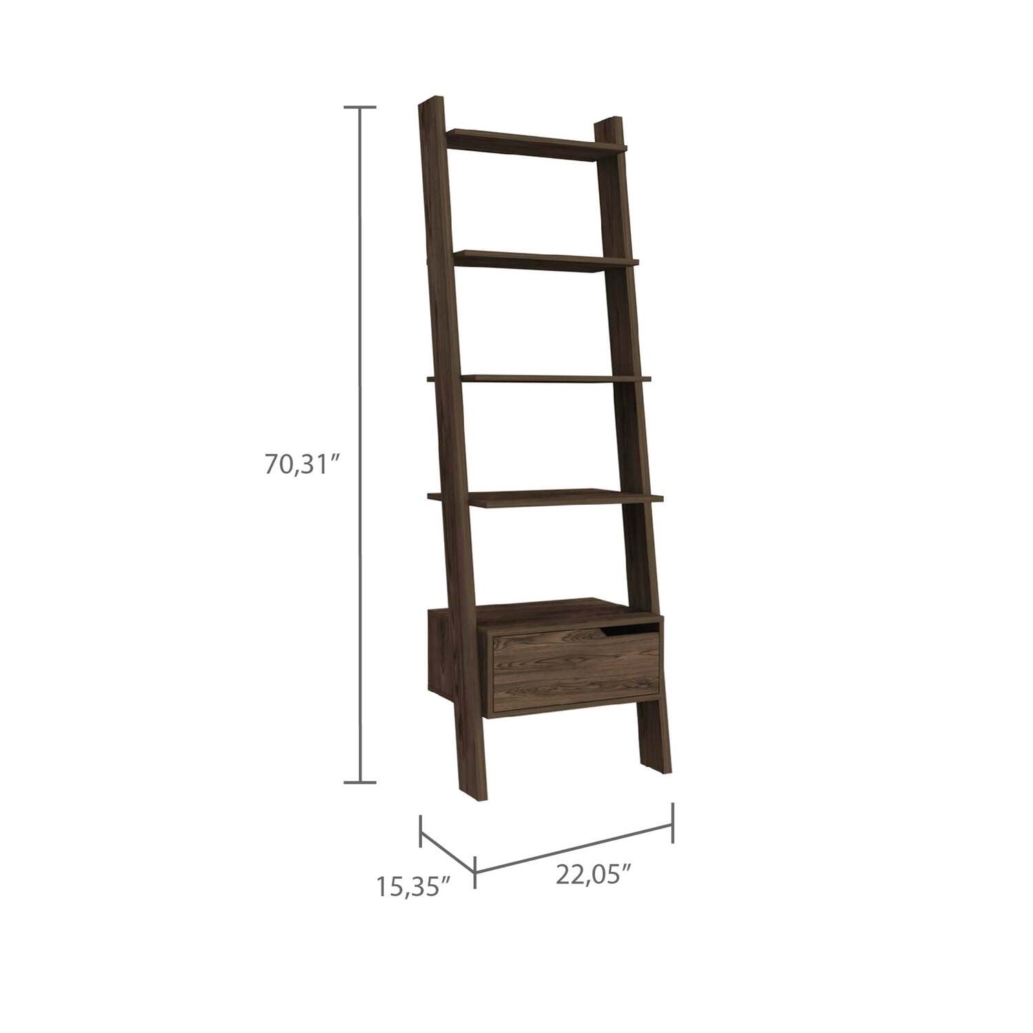 FM FURNITURE Hamburg Engineered Wood Ladder Bookcase in Dark Brown