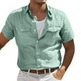 thumbnail image 2 of Zylanna Men's Casual Button Down Shirts, Loose and Comfort Breathable Short Sleeve Turndown Collar Summer Shirts for Men Green Size XL, 2 of 6