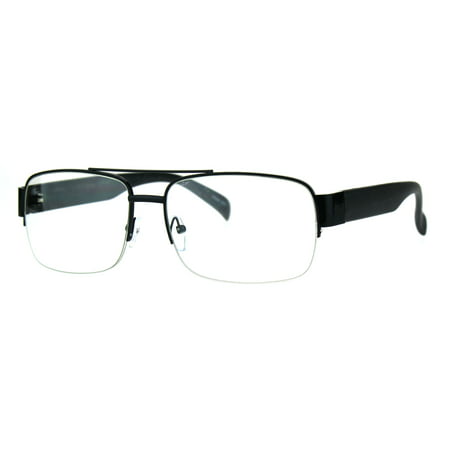 Mens Rectangular Metal Half Rim Designer Fashion Eye Glasses All Black