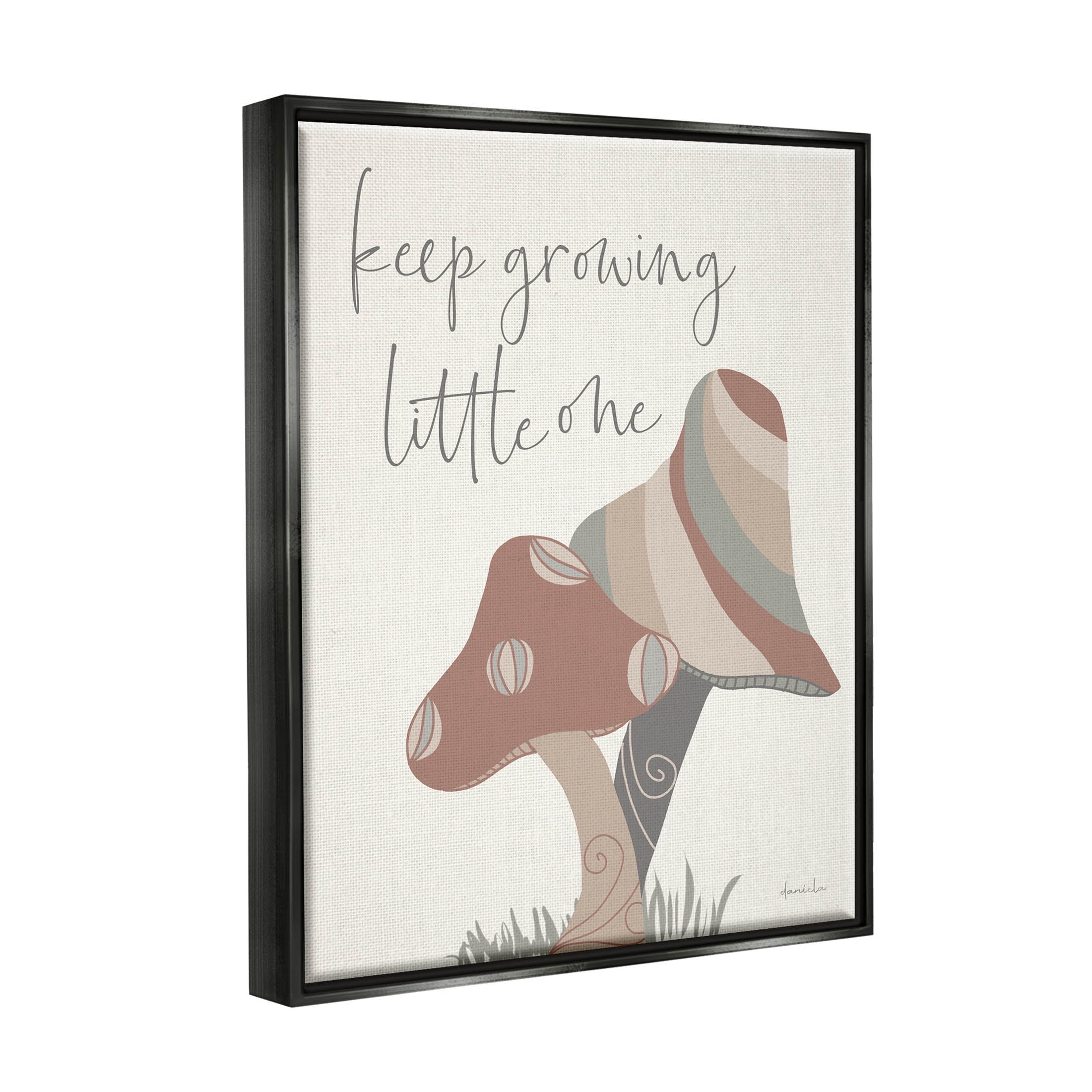 Stupell Industries Keep Growing Little One Nature Graphic Art Jet Black Floating Framed Canvas Print Wall Art, Design by Daniela Santiago
