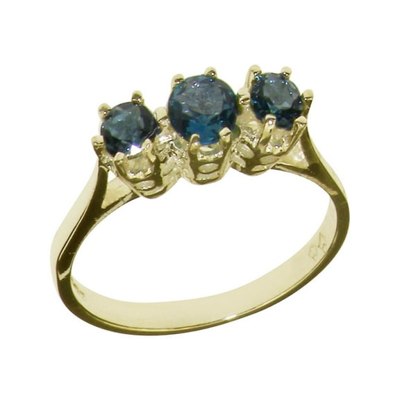 LBG British Made 18k Yellow Gold Natural London Blue Topaz Womens Anniversary Ring - 33 size options - Size 10