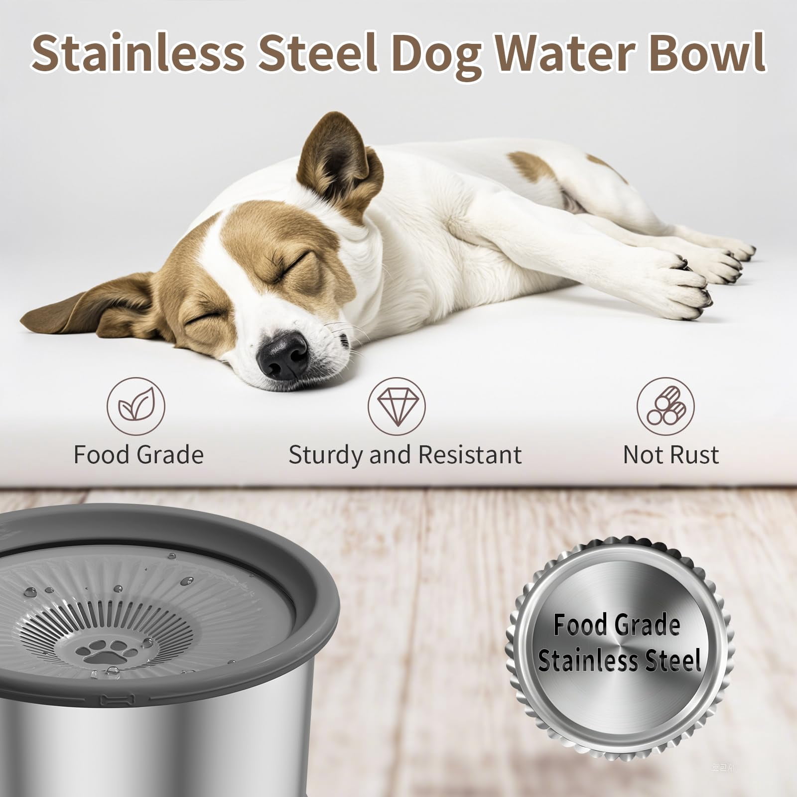6.5L Dog Water Bowl No Spill 1.6 Gallon Stainless Steel Water Bowl for Dogs 220oz Large Capacity No Splash Slow Drinking Feeder with Anti-Slip Mat for Messy Drinkers