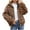 Brown, variant on Augper Womens Ladies Warm Faux Furry Coat Jacket Winter Solid Turn Down Collar Zipper Outerwear