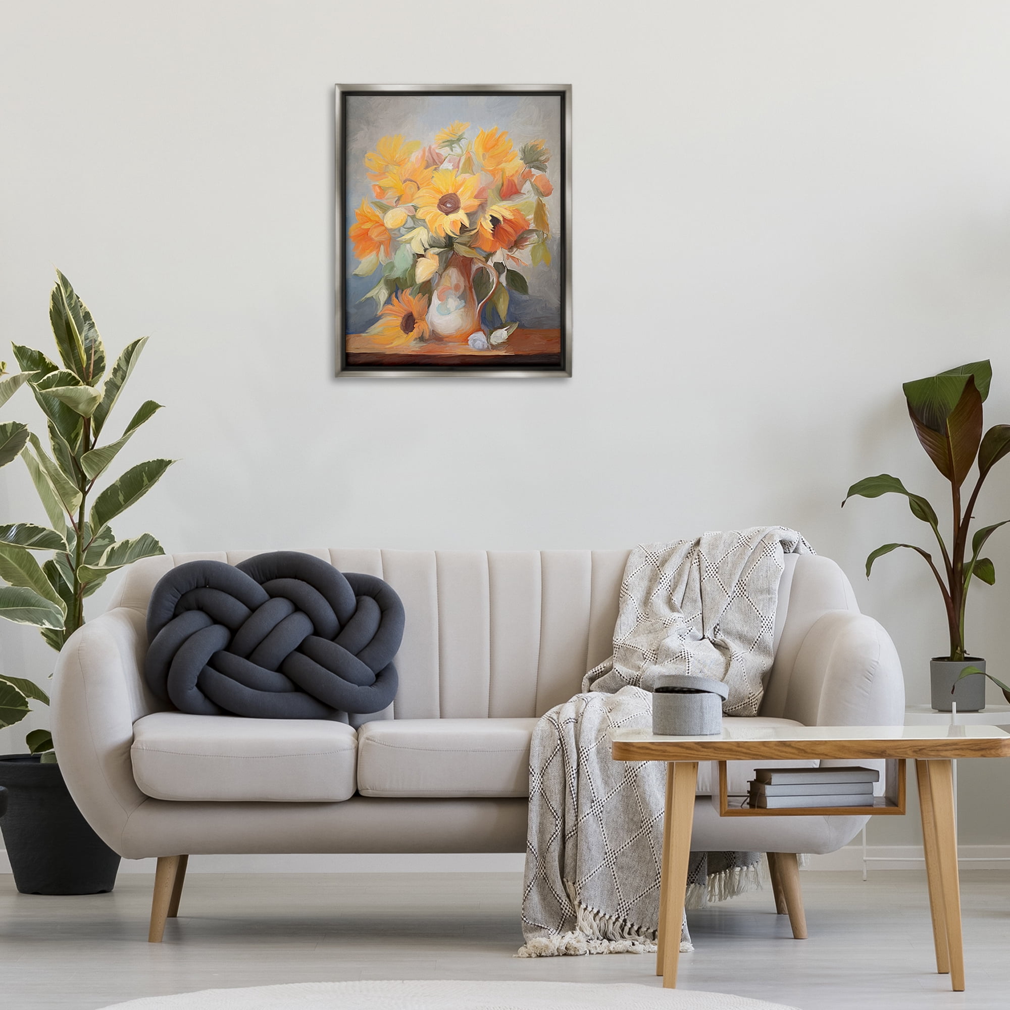 Stupell Industries Bright Sunflower Medley Botanical & Floral Painting Gray Floater Framed Art Print Wall Art, 25 x 31
