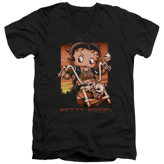 Betty Boop Sunset Rider S/S Adult V-Neck T-Shirt Black