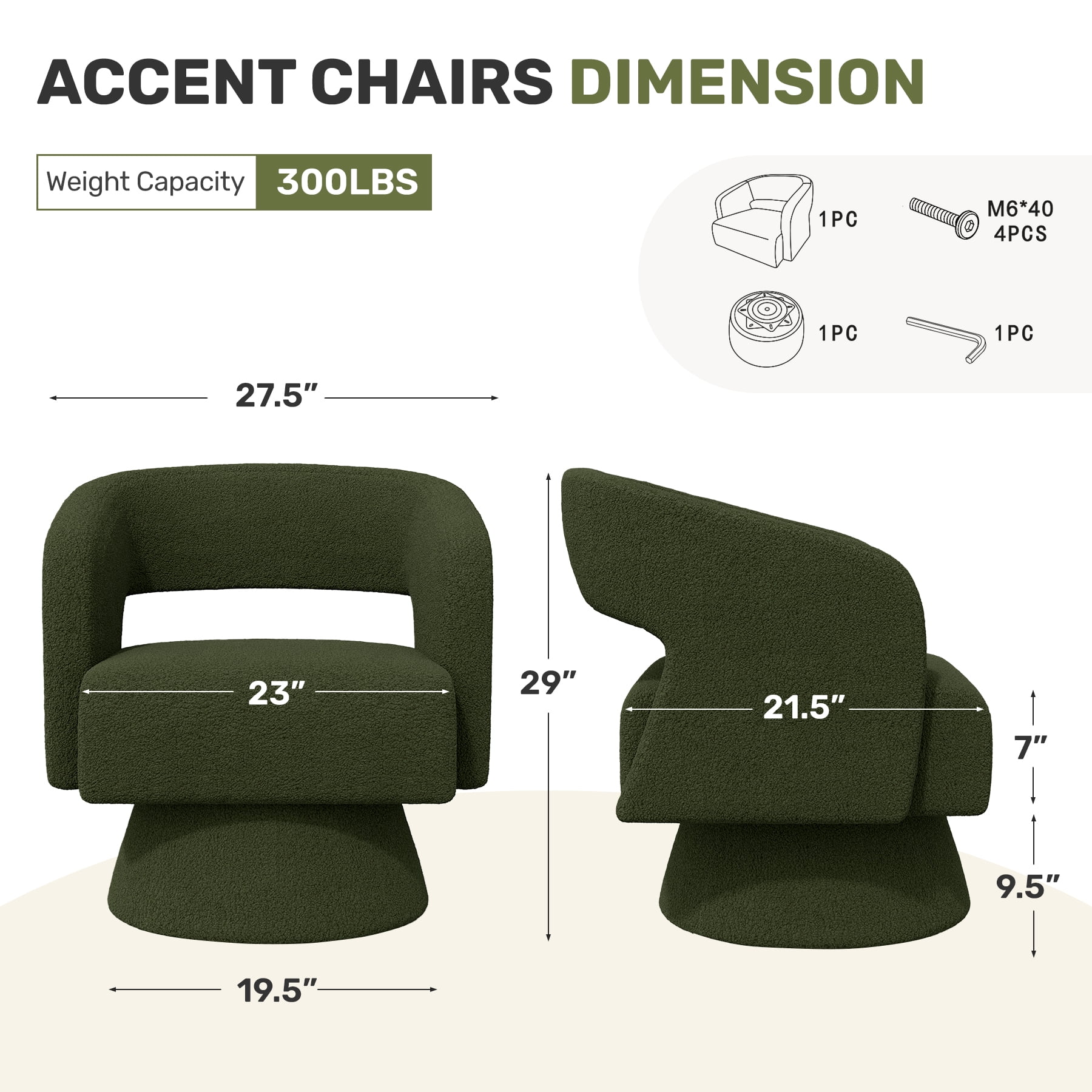 MOONMISS Swivel Barrel Accent Chair,Oversized Teddy Upholstered Round Swivel Chair,Modern Luxury 360 Degree Living Room Vanity Chair for Bedroom Office,Green