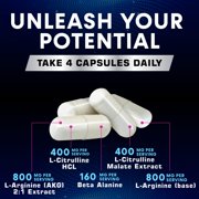 Extra Strength Nitric Oxide Booster - 3X Strength L-Arginine, Citrulline, Beta Alanine - Premium Nitric Booster Natural Energy, Muscle & Heart Support, Bottled in USA for Men & Women - 120 Capsules