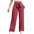 thumbnail image 2 of PEXLYCLU Womens Pants Trendy, Palazzo Pants for Women, Palazzo Pants for Women Dressy, Wide Leg Pants for Women High Waisted Palazzo Pants Work Casual Flowy Tie Knot Trousers With Pockets, Red XXL, 2 of 6