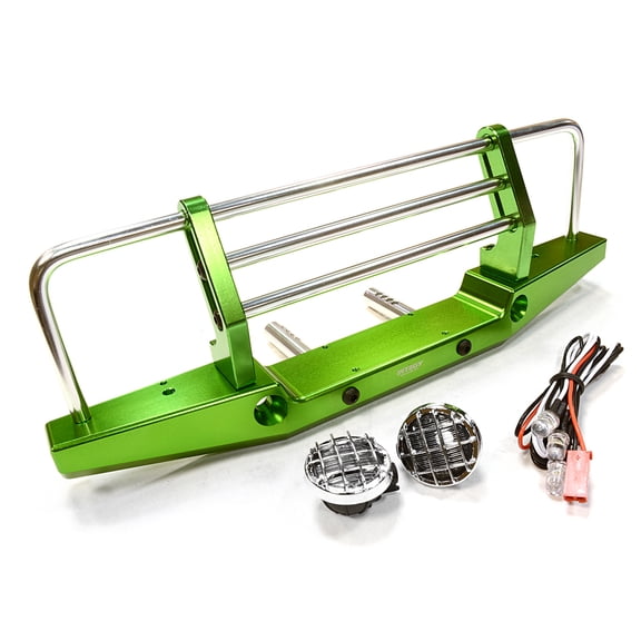 Integy RC Toy Model Hop-ups C26375GREEN Realistic Metal Front Bumper with LED for Axial SCX-10 43mm Mount