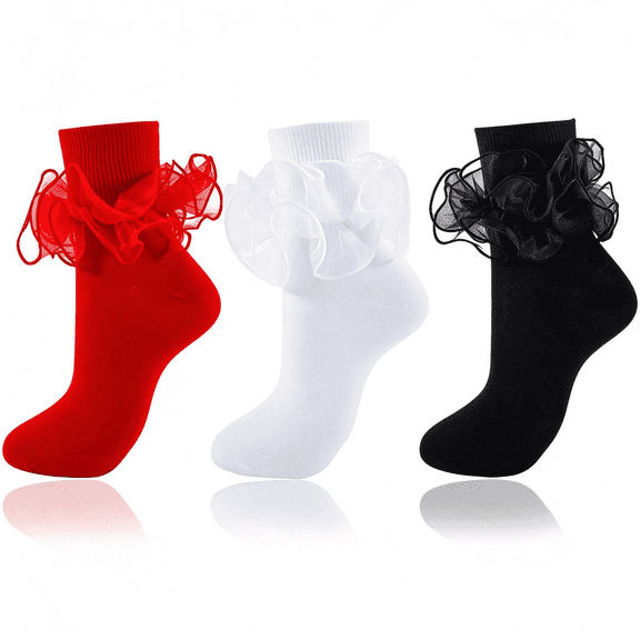 OQRKI Big Ruffle Socks Women(Size 5-11) Frilly Ankle Lace Trim Bobby Socks for Loafers,Coquette 80S Vintage Crew Womens Ruffle Socks