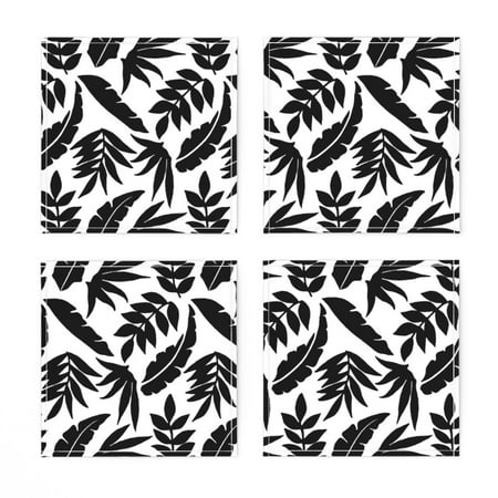 

Linen Cotton Canvas Cocktail Napkins (Set of 4) - White Black Leaves Mod Tropical Jungle Boho Monochrome Palms Botanical Floral Shapes High Print Cloth Cocktail Napkins by Spoonflower