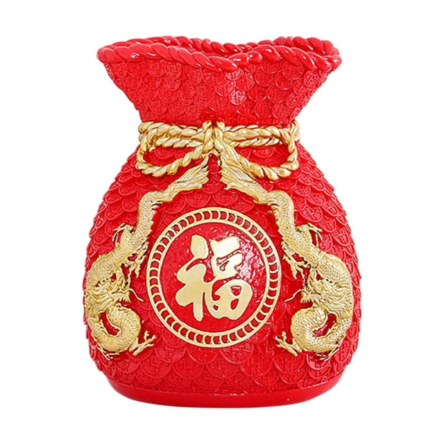 Bolsa de bendición Feng Shui para el Festival de Primavera del Año Nuevo Chino, decoración de jarrón de flores Rojo 17cm