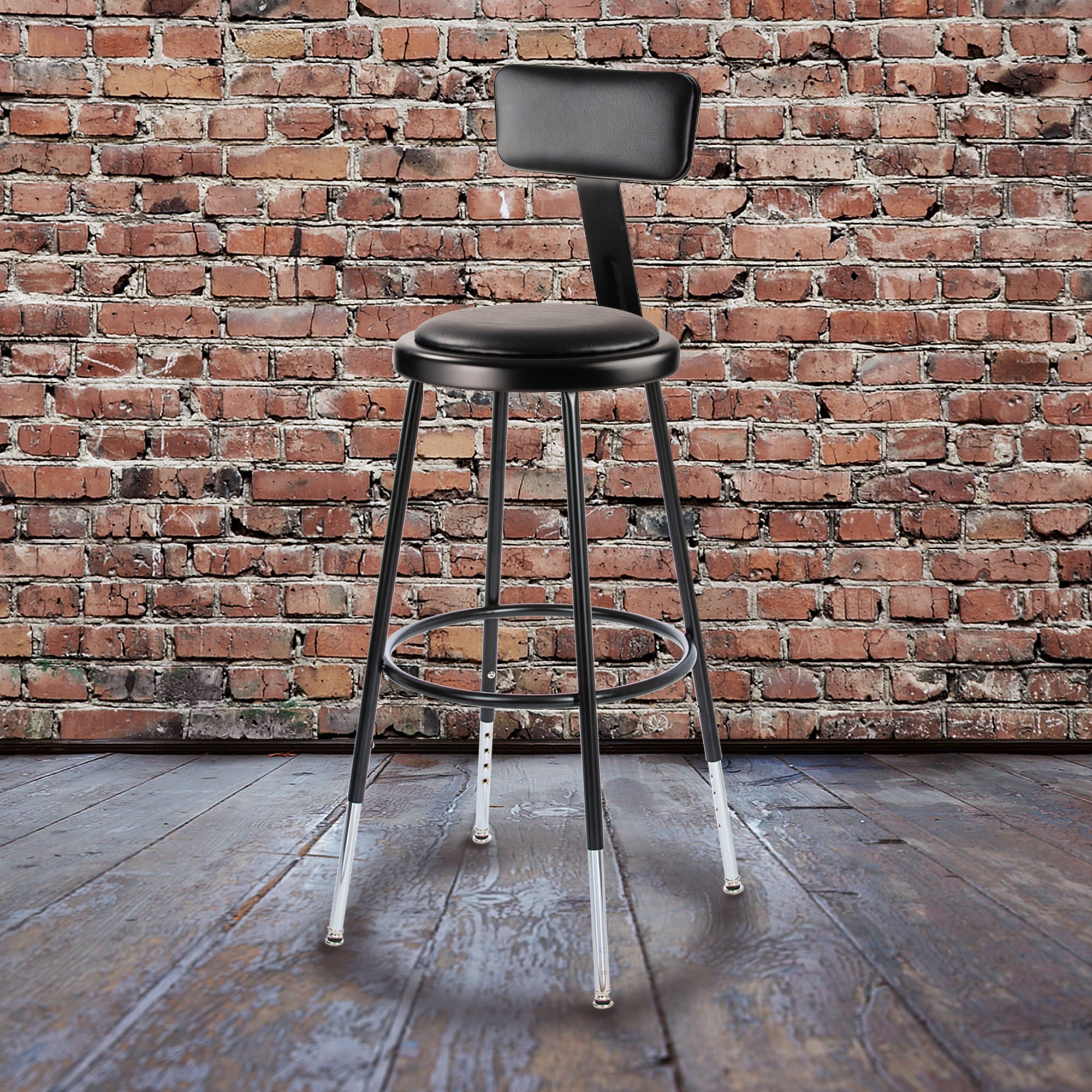 Otto 25"-33" Height Adjustable Stool with Backrest, Black, Pack of 2