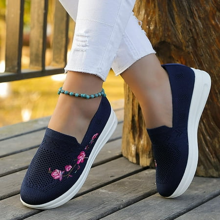 

Fanxing Womens Sandals Summer Casual Thick Sole Breathable Weaving Mesh Platform Sandals Floral Embroidery Loafers