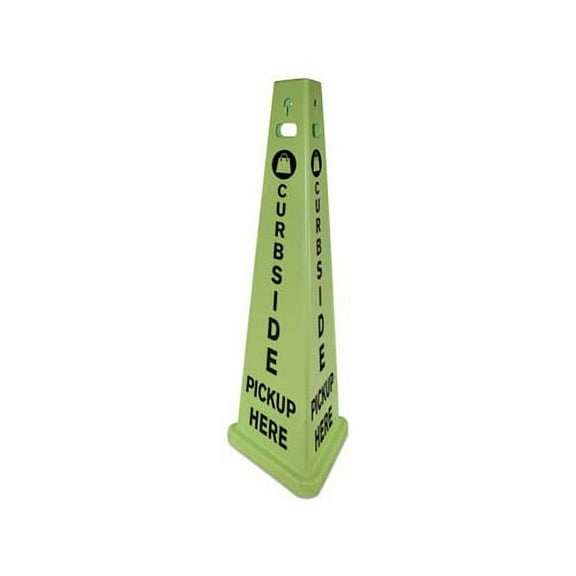 TriVu 3-Sided Curbside Pickup Here Sign Fluorescent Green, 14.75 x 12.7 x 40, Plastic