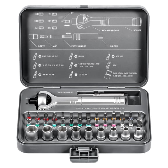 Ratchet Screwdriver Set with Magnetic Bits, 40-in-1 Portable Ratcheting Wrench and Socket Tool Kit with Heavy-Duty Case for Bicycle, Electronics and Home Repair