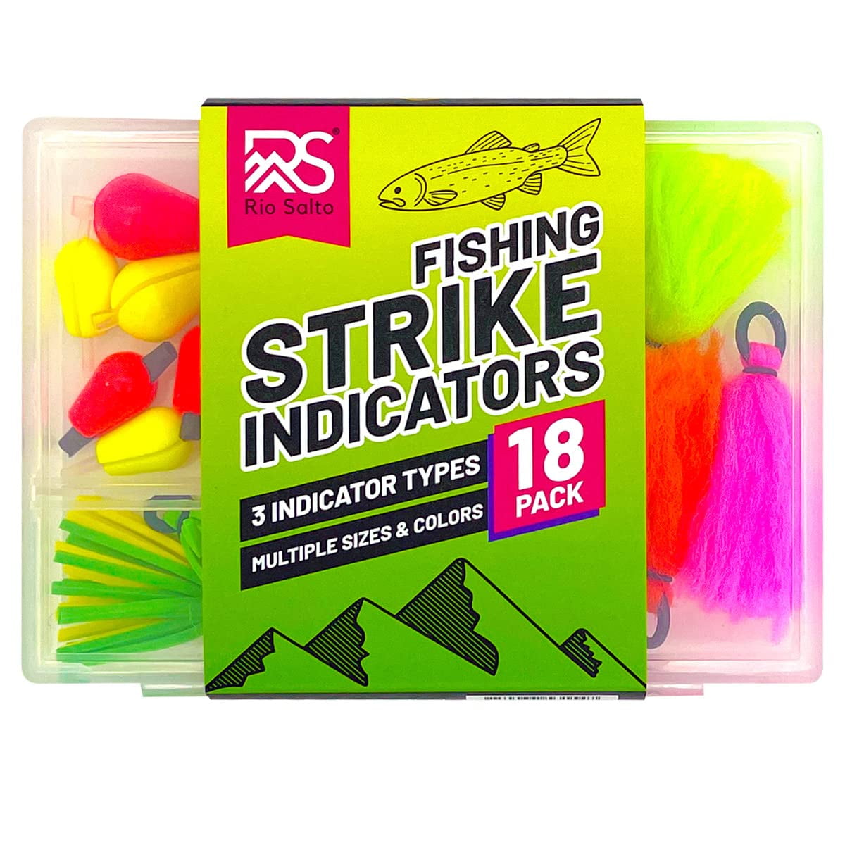 Rio Salto 18Piece Fishing Strike Indicator Set Fly Fishing Indicators 3 Different Types Yarn