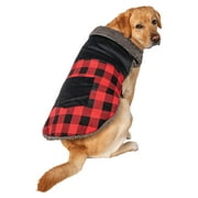 Vibrant Life Red And Black Buffalo Plaid Pet Jacket With Patch Pocket, Corduroy Trim, and Sherpa Lining, For Dogs & Cats, Large