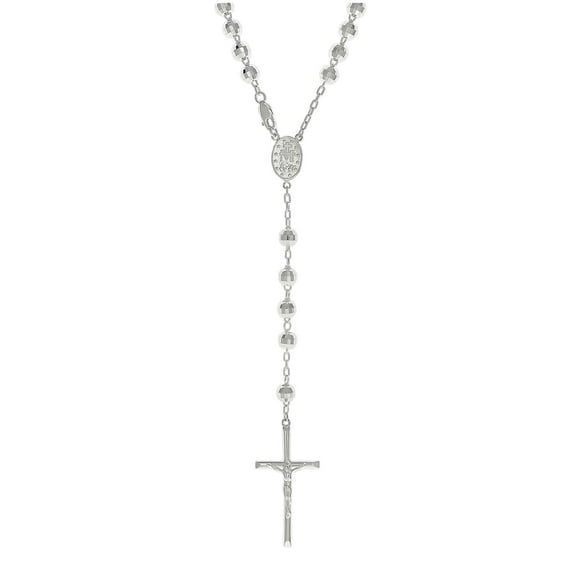 Sterling Silver Unisex Rosary Necklace 6mm Size 22 Inches