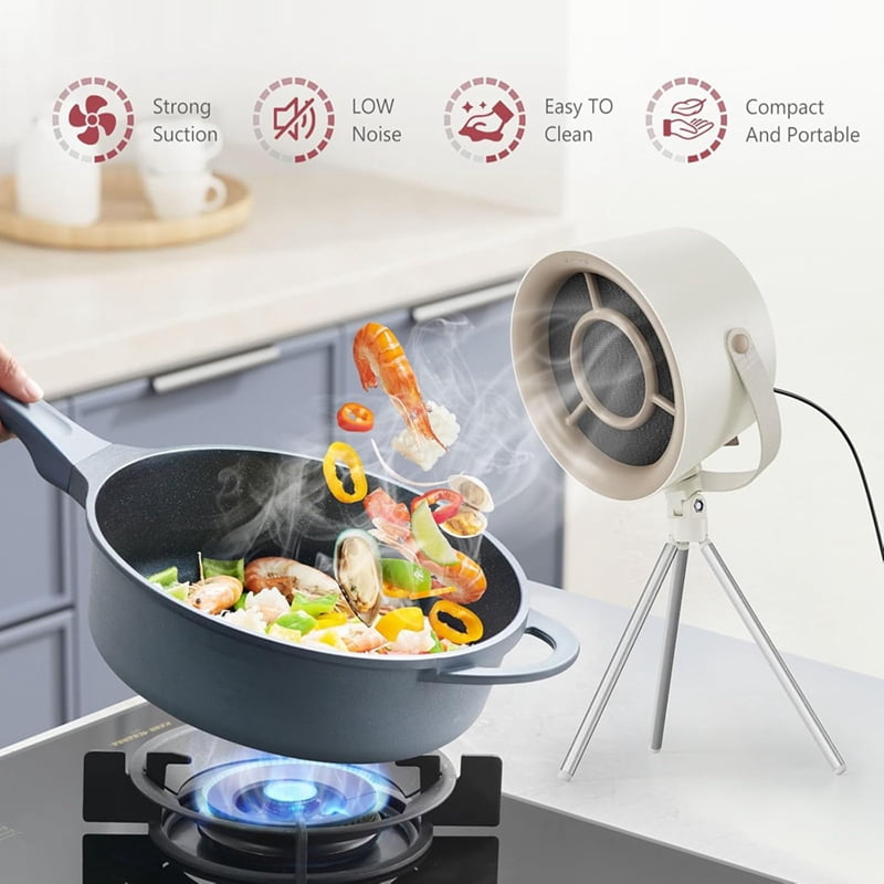 Portable Range Hood Kitchen Exhaust Fan Desktop Range Hood for Cooking with 3 Speed for Indoor BBQ Hot Pot,Gray-Black
