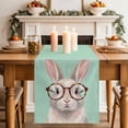 thumbnail image 4 of Green Cute Bunny Cotton Linen Table Runner for Dining Kitchen, Funny Rabbits Modern Art Wedding Outdoor Party Tablerunners Decoration, Dresser Scarf Coffee Tablecloth Runners 13x108 Inches, 4 of 9