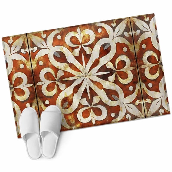 Burnt Orange Retro Large Area Rugs for Bedroom Living Room, Soft Non Slip Carpet Bedside Rug, Ethnic Flowers Impressionist Art Rectangular Floor Cover Kitchen Accent Rug 2'x3' for Dining Room/Office