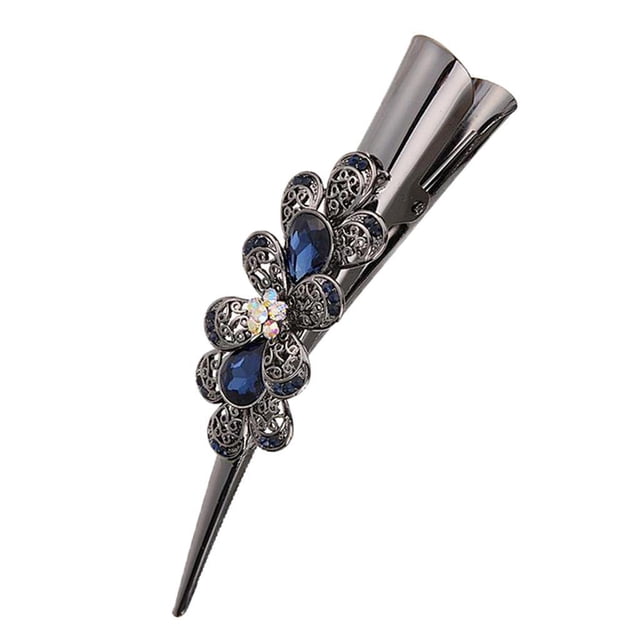 Esquirla Hair Accessories Hair Clip Clasp With Rhinestones Flowers, Metal Crocodile Alligator Blue