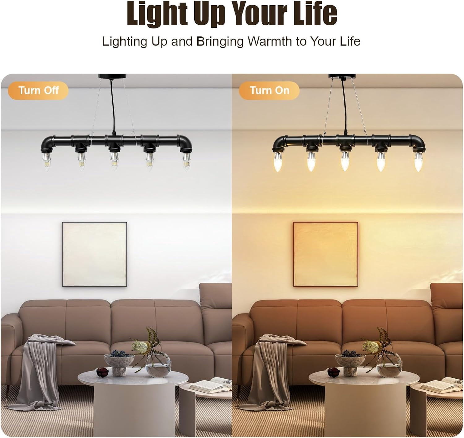 Retro Industrial Pendant Light, Vintage Bronze Metal Water Pipe Shaped Lighting Fixture Holder Light Base for 5 E26 Bulbs, Farmhouse Ceiling Lamp for Dining Room Living Room Bar
