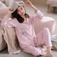 thumbnail image 2 of Conjuntos de pijamas de 2 piezas para mujer, 100% de algodón con estampado ropa de dormir, camisa de manga larga, pantalones, traje para estar en casa, 2 of 4
