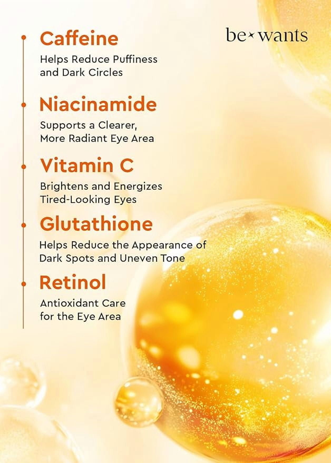 Bewants Hydrogel Eye Patches with Deep Toning Glutathione, 60 Patches, Under Eye Masks for Brightening and Radiance, Caffeine & Niacinamide patches, Korean Skincare