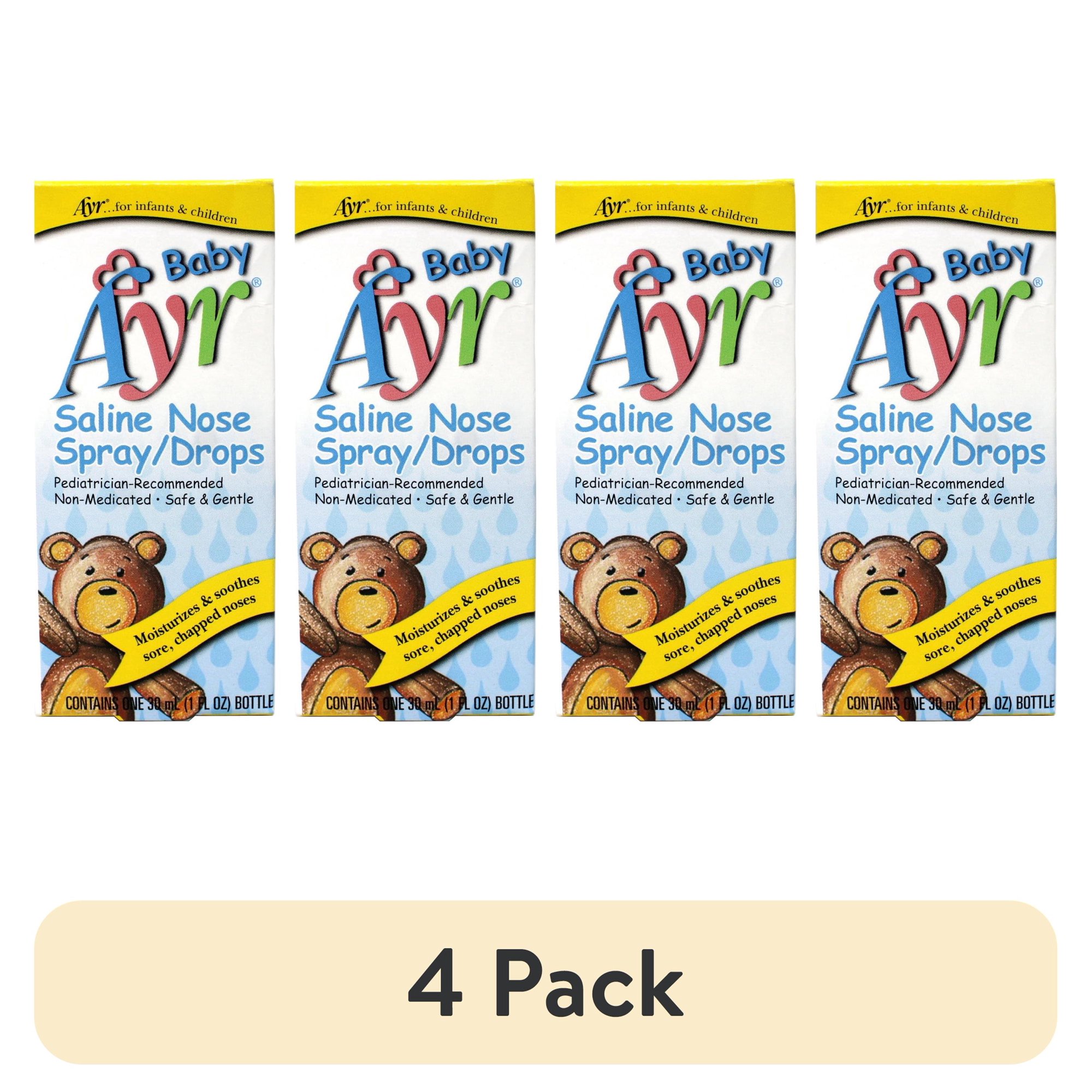 (4 pack) Ayr Baby Saline Nasal Spray/Drops, 1 Oz.