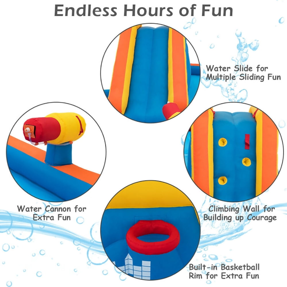 Aimee Lii Inflatable Water Bouncer with Climbing Wall and Ball Hoop, Kids Bounce House, Toddlers Boys Girls Backyard Party Gifts