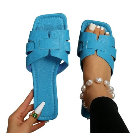 Bid Discount  Women s Casual Open Toe Sandals  Non-Slip Flat  Solid Color  Versatile Slippers  Outdoor Comfort  Non-Slip Shoes  For Travel  Hiking  Daily Wear | Sopatenor  Dark Blue 43